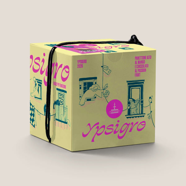 SPLENDIDO Panettone Ypsigro von Fiasconaro mit kandierter Mango und weißer Passionsfruchtschokolade, angeschnitten