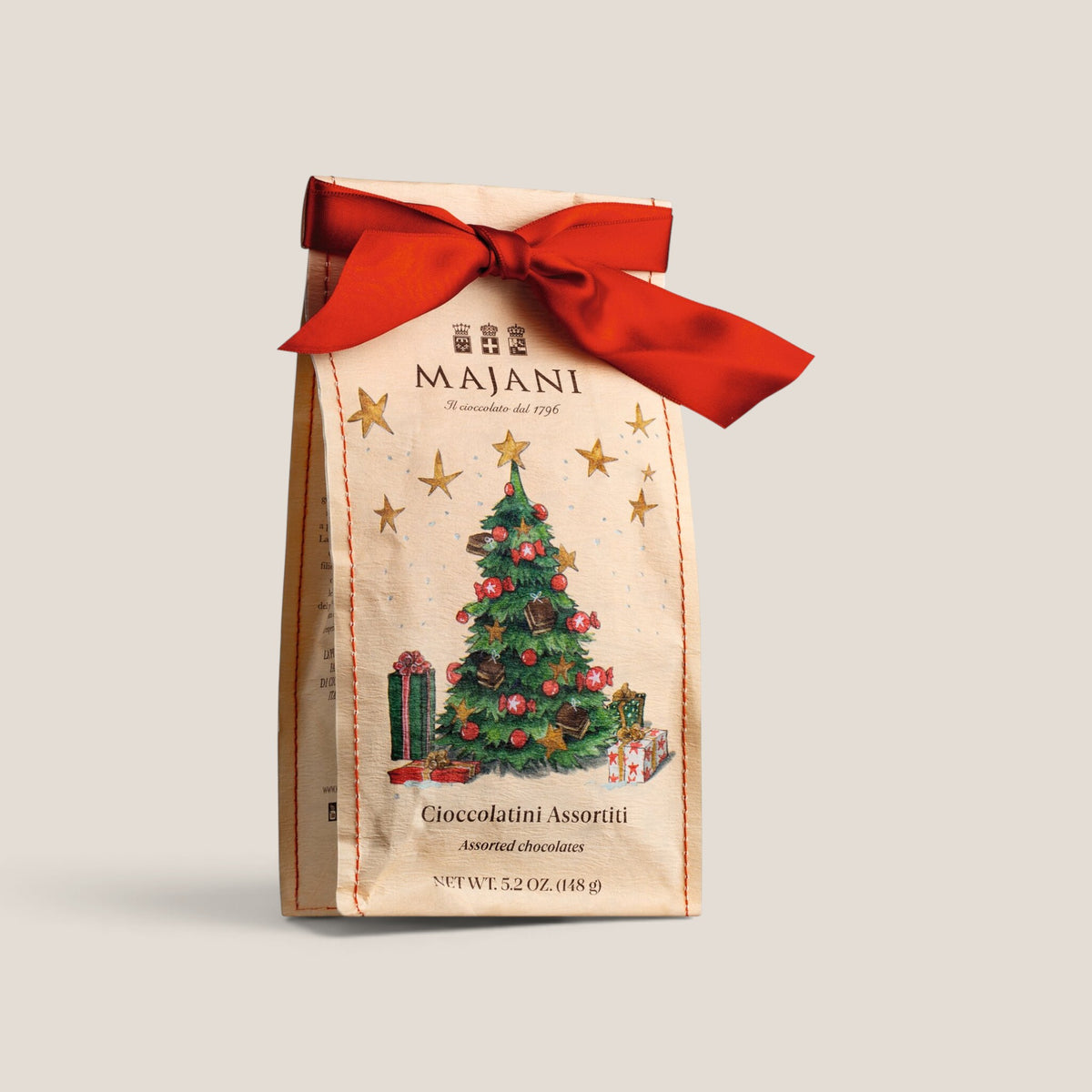 SPLENDIDO Weihnachtsbeutel von Majani mit Schokoladenbäumen und gefüllten Kugeln, 148 g