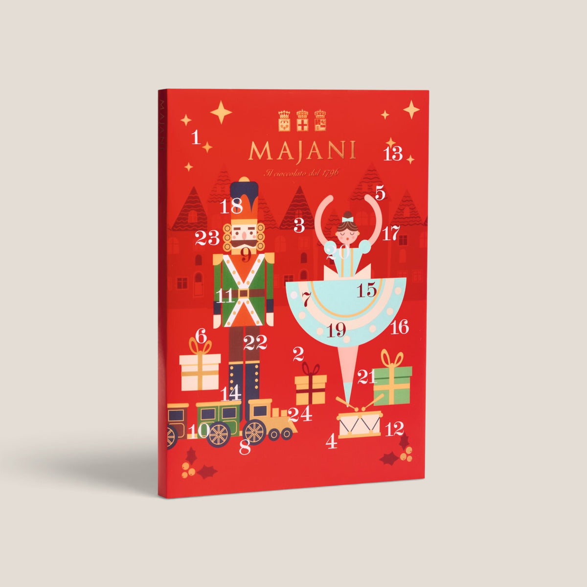 SPLENDIDO Adventskalender von Majani mit gemischten Schokoladenpralinen hinter 24 Türchen, 205 g