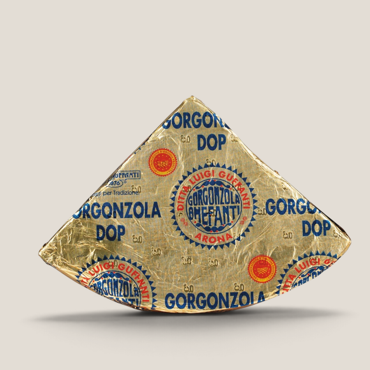 SPLENDIDO Gorgonzola DOP Piccante von Luigi Guffanti in goldener Folienverpackung mit blauem Aufdruck