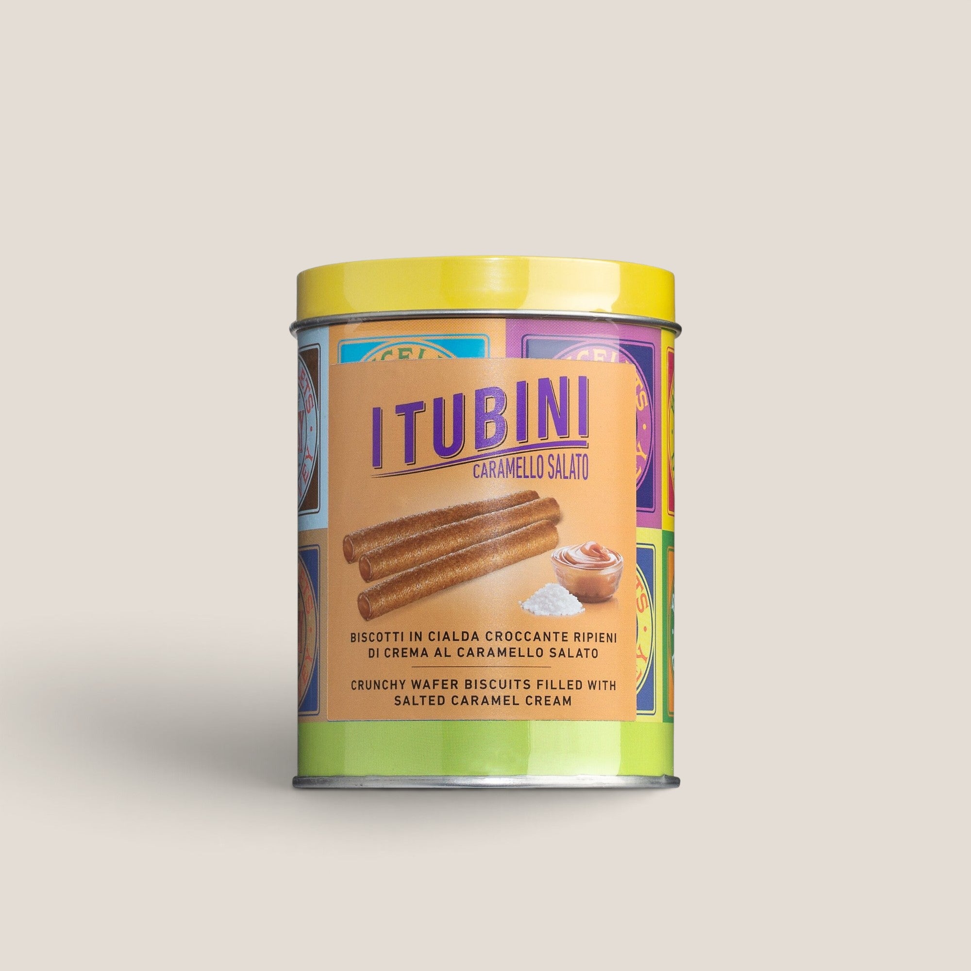 Dose Tubini Caramello Salato von Bussy, 280 g Waffelröllchen mit gesalzener Karamellcreme