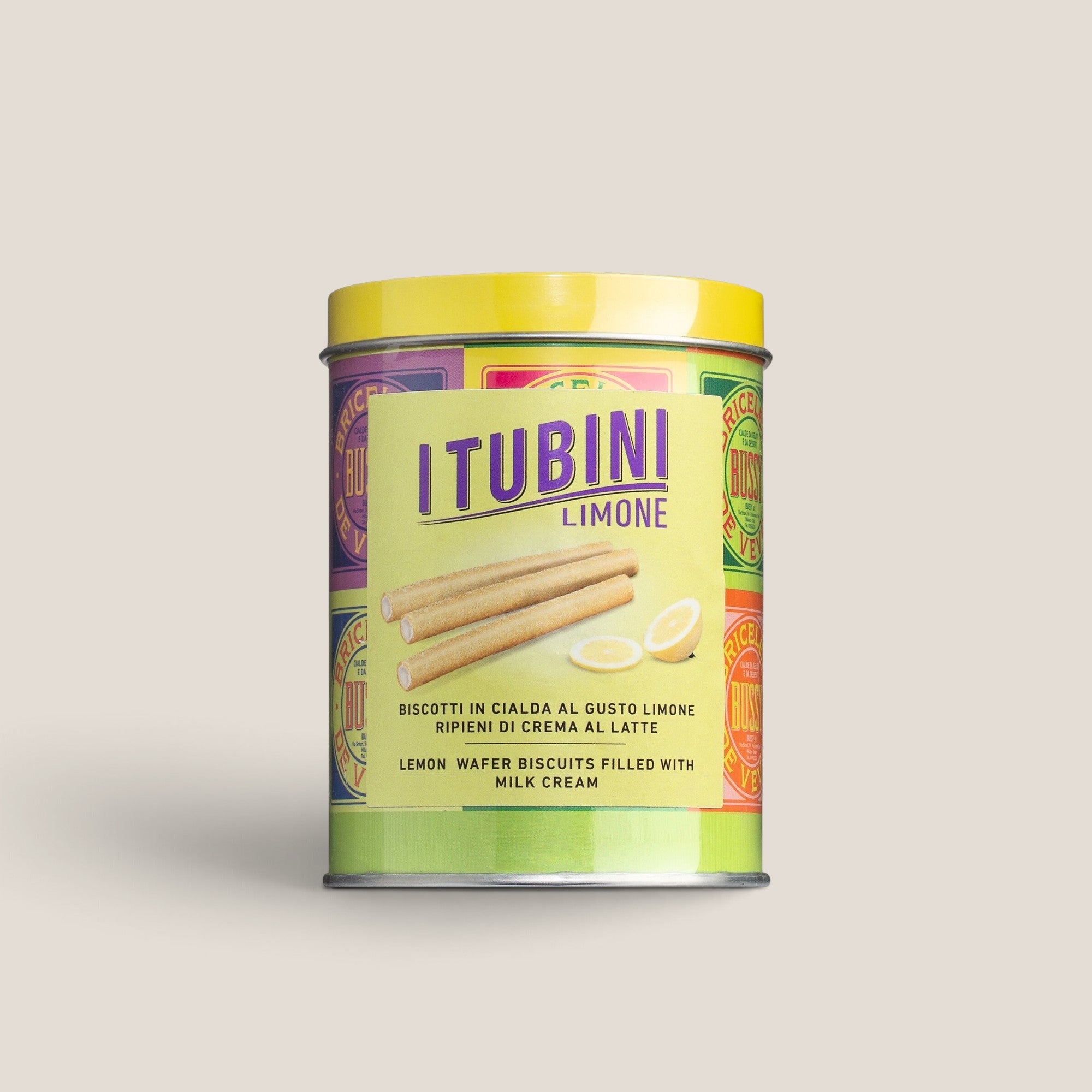 Dose Tubini Limone von Bussy, 280 g Waffelröllchen mit Zitronen- und Milchcremefüllung