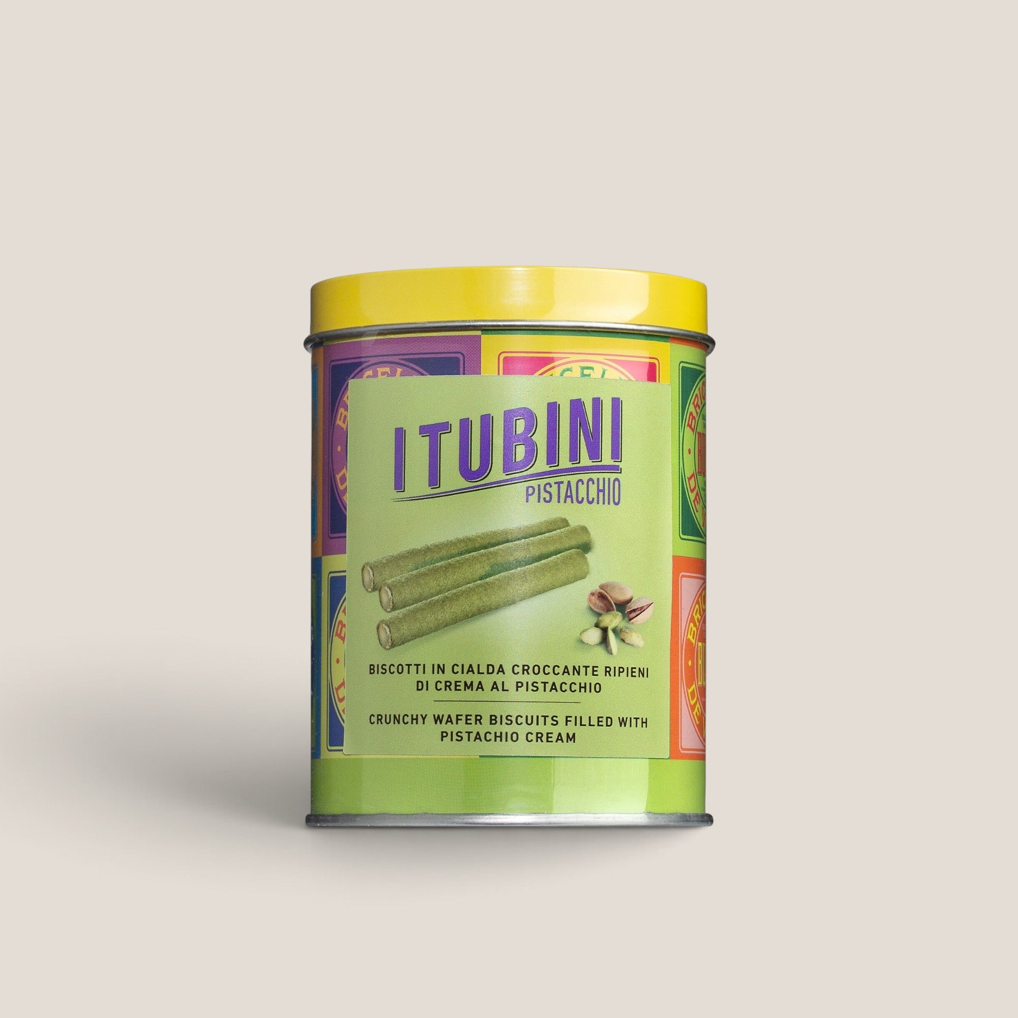 Dose Tubini Pistacchio von Bussy, 280 g Waffelröllchen mit Pistaziencremefüllung