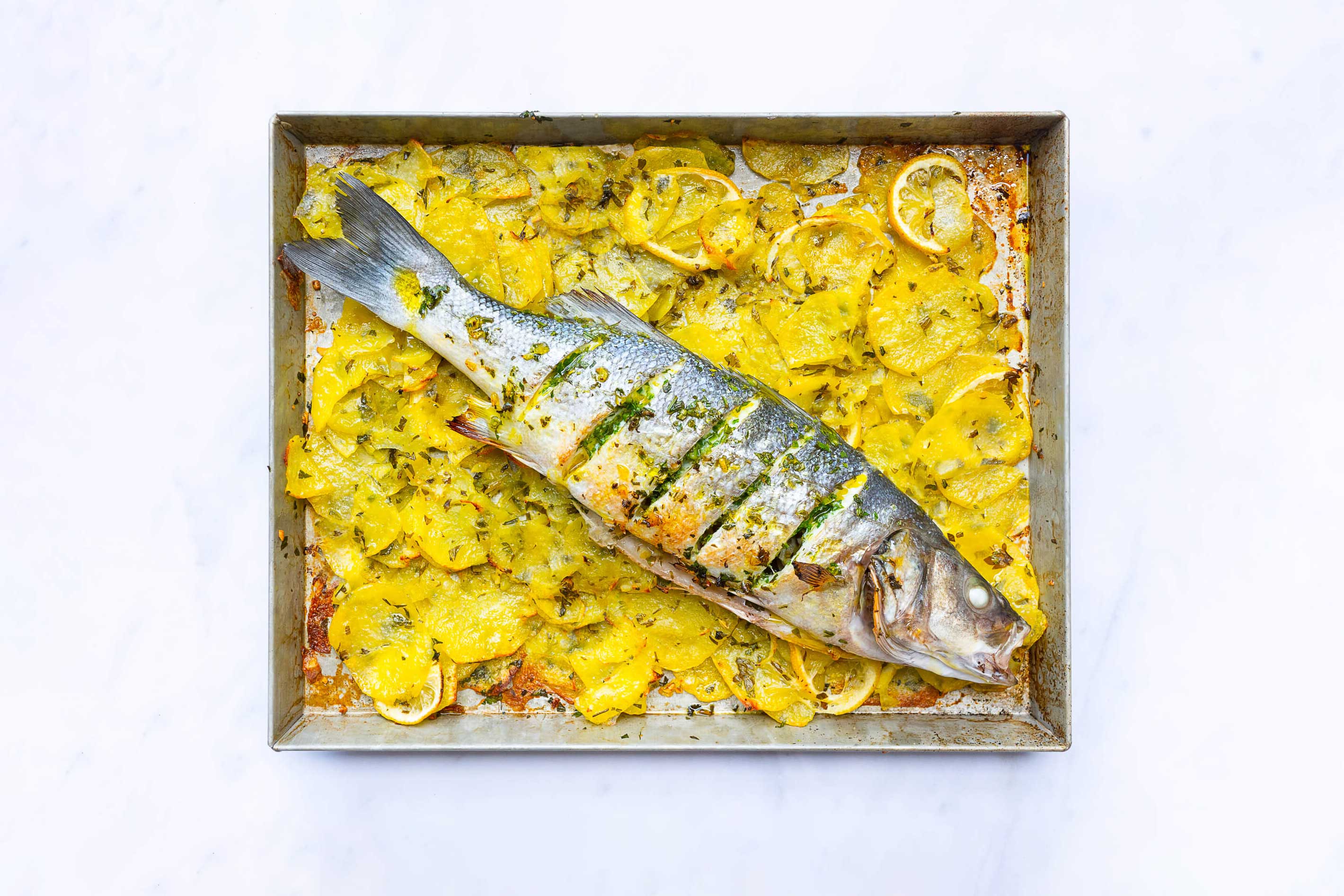 Rezept: Fisch auf Kartoffelbett