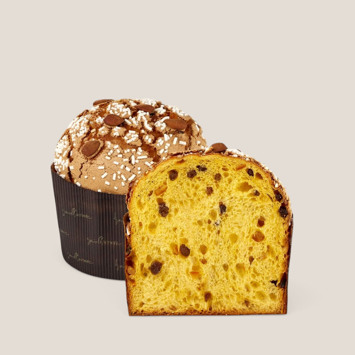 SPLENDIDO Iginio Massari Panettone Tradizionale mit Mandelglasur, Hagelzucker und saftigem Teig mit Rosinen